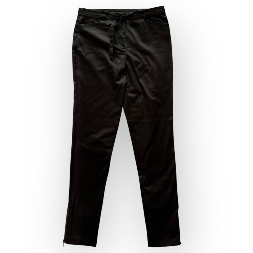 NWT BCBGeneration Women's Black Satin Skinny Pants w/ Built-In Belt Zip Leg Sz 8